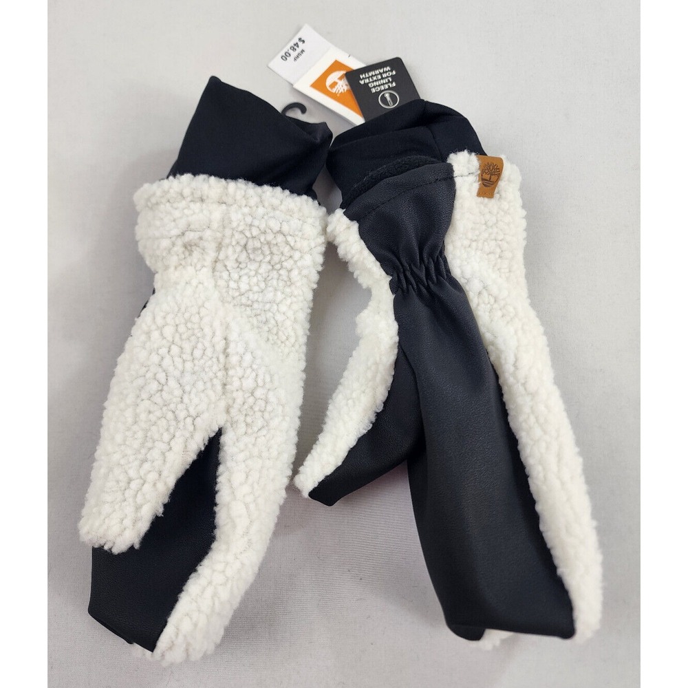Timberland Mittens Womens Small Medium High Pile Faux Fur Fleece Lined Cream